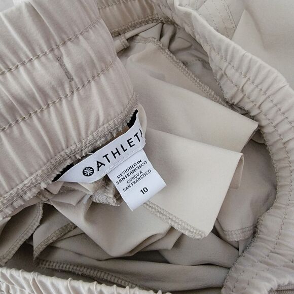 Athleta Avenue Wide Leg Crop Pants Women's 10 Beige Stretch Drawstring Pockets - Picture 9 of 12